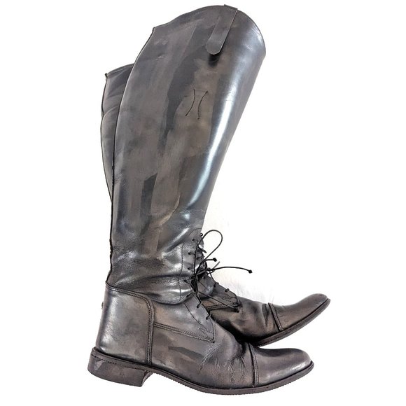 ๐ Vintage Leather Laced Wide Calf Riding Boots - Men's Size 9.5 Extra Wide ๐ - Picture 4 of 10